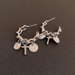 Hoop & Huggie Silver Color Round Disc Cross Charms C Earrings For Women Geometric Twist Wire Shaped Hoops Dangle Lady JewelryHoop