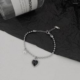Charm Bracelets Origin Summer Street Style Black Love Heart Round Bead Chain Bracelet For Women Stainless Steel Party JewelleryCharm Lars22