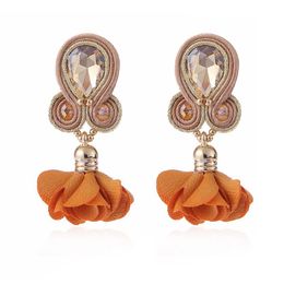 Dangle & Chandelier KpacoTa Soutache Jewelry Flower Earrings For Women Handmade Braid Crystal Hanging Earring 2022 Trend Black Pink OrangeDa