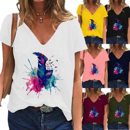 Women's T-Shirt Women Blouse Tops & Tees Plus Size Fashion Printing Summertee Ladies Clothes Loose V-neck Graphic T-Shir