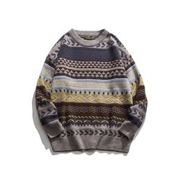 Men's Sweaters Winter Japanese Argyle Sweater Men High Quality Knitted Pullover Keep Warm Pull Homme Mens Retro Christmas JumperMen's
