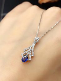 Pendant Necklaces Blue Sapphire Gemstone Necklace For Women Silver Jewelry Genuine Natural Gem Fine Birthday Party Gift Free ShipPendant