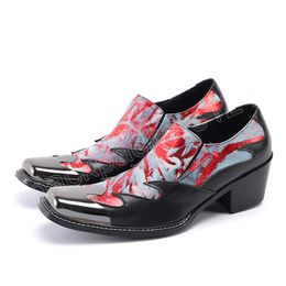 Print Party Celebration Men Dress Shoes Metal Square Toe Genuine Leather Shoes Man Business Footwear