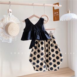 Girls Clothes Set Black Sleelvess Shirt and Dot Pants Toddler Girl Summer s Brand Outfits Children Clothing 220507