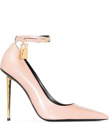 Tof-pump Women Dress Shoe Pumps Padlock Heels Naked Nappa Calf Leathers Heeled Pointed Toe Ankle Strap Pin-buckle Stiletto Heel