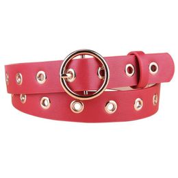 Belts Punch Free Strap PU Leather Women Belt Female Pure Colour Wild Round Buckle Waist Dress Small