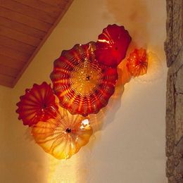 Glass Wall Art Lamp Hand Blown Plates Murano Hanging Flowers Round 20 to 45 CM