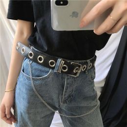 Belts Fashion Harajuku Women Punk Chain Belt Adjustable Black Single Eyelet Grommet Metal Buckle Leather Waistband For JeansBelts