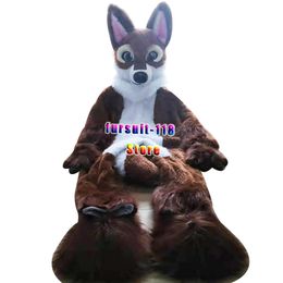 Fursuit Long-haired Husky Dog Fox Wolf Mascot Costume Fur Adult Cartoon Character Halloween Party Cartoon Set #096