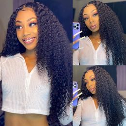 Afro Kinky Curly Glueless Synthetic Hair Natural Black Lace Front Wigs For Women 26 Inch Long Fiber Wig Middle Part Daily Use