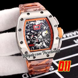 2022 A21j Automatic Mens Watch Steel Case Big Date Skeleton Dial Orange Gray Camouflage Rubber Strap Super Edition 5 Styles Puretime01 E139-011a1