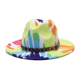 Wide Brim Hats 2022 Colorful Fedora For Women Flat Panama Wool Felt Jazz Leopard Belt Men Goth Top Wedding Hat