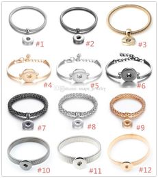 Mixed 12 Styles 18mm snap button charm Bracelet silver gold link chain three snaps buttons Bracelets Jewelry for women men