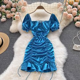 Party Dresses Woman A-line Dress Square Collar High Waist Sexy Long Sleeves Dresse Solid Colour For Women 2022 Fashion