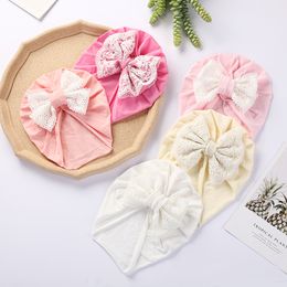 Baby Cotton Turban Caps Toddler Boy Girl Lace Embroidery Bows Headwraps Bonnet Newborn Beanies Kids Photo Props Headwear