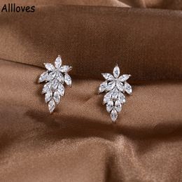 Shiny Marquise Leaf Cubic Zirconia Bridal Jewelry Earrings CZ Crystal Stud Earrings for Women Wedding Aeccessories Bride Party Wearing CL0977