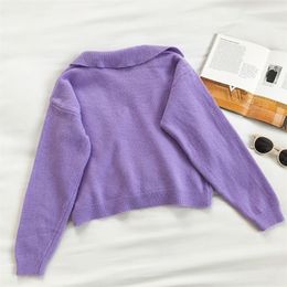 Knit Sweater Autumn and Winter Korean Design Pocket Sweater Women's Loose Lapel Long Sleeve Pullover Full women clothes 201204