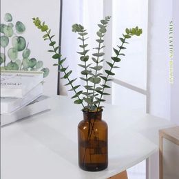 Single branch plastic eucalyptus leaf wedding home Wreaths decoration soft glue money leaf simulation plant accessories