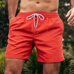 Mens Solid Swim Shorts Quick Dry Beach Board Shorts with Pockets and Mesh Lining Mens Summer Surfing Swimming Trunks Y220420