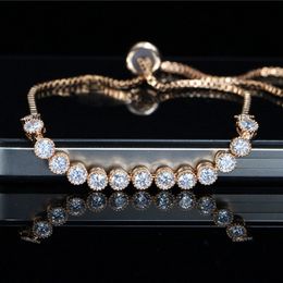 Classical 3A Cubic Zirconia Tennis bracelet designer Rose Gold Plated Copper White Round Diamond Luxury Jewelry For Women Party Friend Girls Brithday Gift