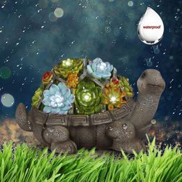Garden Decoration Statues Outdoor Turtle Ornament Figurines with Solar Powered Night Lights for Patio Yard Lawn