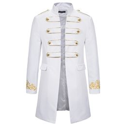 White Stand Collar Embroidery Blazer Men Military Dress Tuxedo Blazer Men Suit Jacket Nightclub Stage Cosplay Blazer Masculino 201104