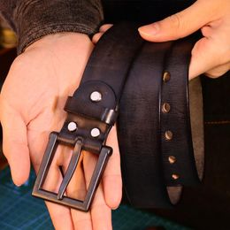 Belts Handmade Classic Retro Style Alloy Pin Buckle No Interlayer Cowhide Men's Belt Genuine Leather Jeans Man Design BeltBelts