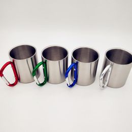 Mugs 200ml Stainless Steel Camping Cup For Travelling Outdoor With Button Carabiner Climbing Backpacking Hiking Portable CupsMugs