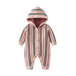 newborn baby Hooded rompers kids designer romper cashmere long sleeve thicken onesies bodysuit jumpsuits Children boutique clothing brown coat