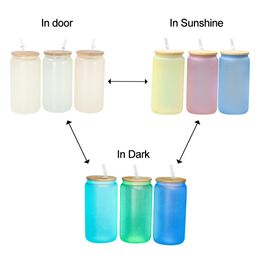 Magical tumblers 3 colors sublimation 16oz 20oz UV color change and Luminours glass can water cups with straw and bamboo lid Express