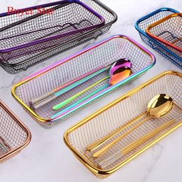 Stainless steel Cutlery Storage basket mesh chopsticks Holder Tableware Organiser Spoons Fork Storage Box Metal Container Rack 0615