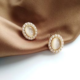 Fashion Opal Earrings Simulated Pearl Geometric Ear Studs Vintage Palace Oval Earring Gifts For Women's Ear Jewellery