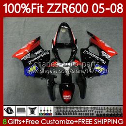 100% Fit Fairings For KAWASAKI NINJA 600CC ZZR-600 600 CC 2005-2008 Bodywork 134No.87 ZZR600 Red black 05 06 07 08 ZZR 600 2005 2006 2007 2008 Injection Mold Body Kit