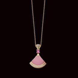 Chokers Luxury Pink Ceramic Crystal Fan Pendant Short Chain Drop Necklace Women Wedding Princess Dancing Choker Rose Gold ColorChokers