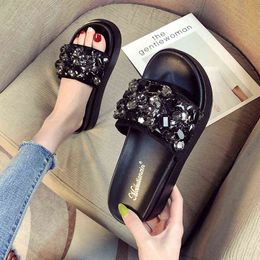 muffin thick soled slippers for women in summer wear 2022 new net red diamond buckle increased sandal beach shoes