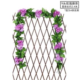 Decorative Flowers & Wreaths Artificial Rose Rattan Wall Hanging Silk Flower Wedding Decoration Cherry Blossom Ceiling Plant