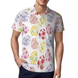 Men's Polos Easter Casual Shirts Flower Eggs Art Print T-Shirts Short Sleeves Shirt Day Funny Oversized Tops Birthday PresentMen's Men'sMen'