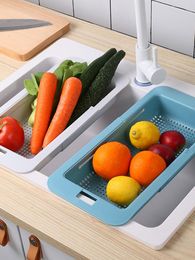 Hooks & Rails Adjustable Drain Basket With Cutting Board Retractable Various Styles Easy To Philtre In Home Kitchen Plastic Sink RackHooks