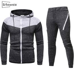 SITEWEIE 2 Piece Sets Sweat Suits for Men Casual Sports Tracksuits Zip Up Sweatshirts and Sweatpants Suits Men Clothing L494 201210