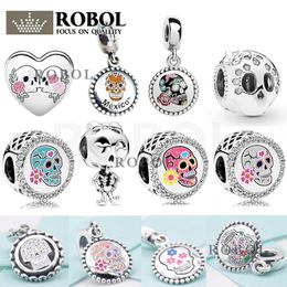 2022 100% 925 Sterling SILVER Beads Skull Charm with Original Logo Suitable for DIY Pendant Dangle Charm fit Pandora Bracelet silver 925 Jewellery for women