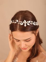 Headpieces Trendy Silver Alloy Leaf Pearl Wedding Headband Fashion Bridal Headdress For Women Hair Accessories Handmade Party Prom252v