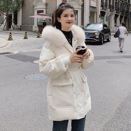 Women Winter Parka Slim Thickened Quilted Jacket With Large Fur Collar Long Outfit Water Proof Jackets 2022 Autumn Winter L220725
