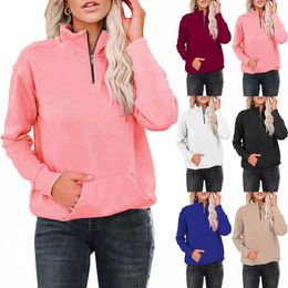 Women's Hoodies & Sweatshirts Women Sweatshirt Spring Autumn Loose Stand Collar Front Zip Up Casual With Pocket Sportswear Outdoors Atheltic