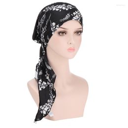 Beanie/Skull Caps European And American Printed Arc Cloth Hat Muslim Baotou Milk Silk Pullover Bonnets For Women Hair Wholesale Delm22