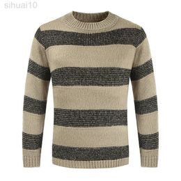 Patchwork Design Sweater for Mens Fashion Stripe Korean Style Autumn Winter Warm Knitwear Top Cotton Comfortable Male Sweater L220801