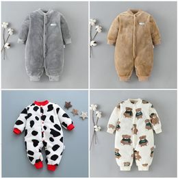 Autumn & Winter Baby Warm Clothes Boy Girl Pure Colour Romper Infant Flannel Soft Fleece Jumpsuit Toddler Overall 220525