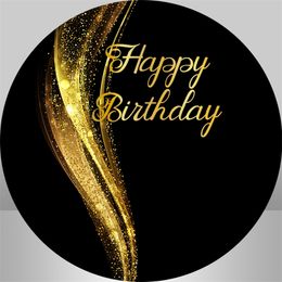 Black and Gold Birthday Round Background Circle Backdrop for Adult Customise Po Studio Banner Pocall Elastic Cover 220614