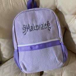 Zaino per bambini viola Seersucker Borsa da scuola in morbido cotone USA Magazzino locale Borse per libri per bambini Boy Gril Tote pre-scuola con tasche a rete DOMIL106187