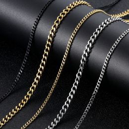 Mens Gold Chains Necklaces Stainless Cuban Link Chain Titanium Steel Black Sier Hip Hop Necklace Jewellery 3Mm