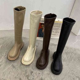 Boots2022 Fashion Women Riding Boots Cowhide Microfiber Round Toe Equestrian Boots Elastic Concise Brand Designer Thigh High Boots G220813